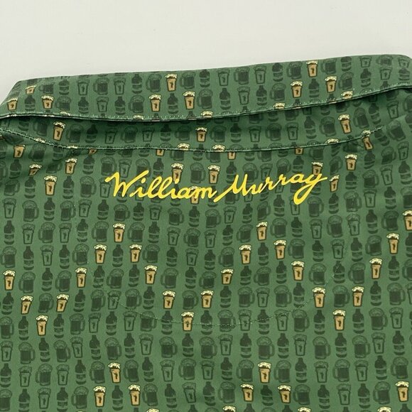 William Murray Mens Size XXL Green Golf Polo Beer Mug Print Performance Stretch - Picture 15 of 16